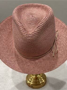 Lisa Battaglia Blush Pink Woven Straw Fedora Sun Hat / Wide Brim / OS